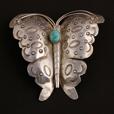 Navajo butterfly pin with turquoise