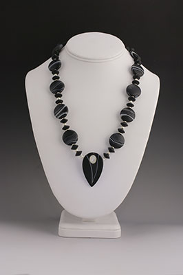 moonstone, baqnded agate and silver necklace