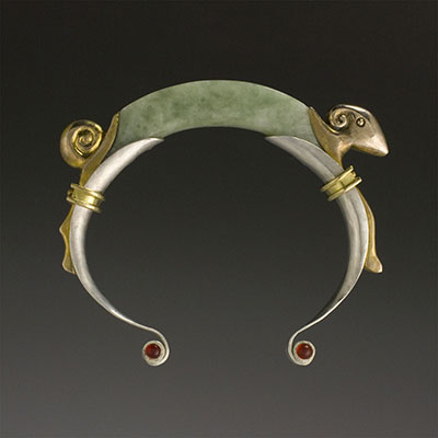 Green jade and bronze dore Ram bangle