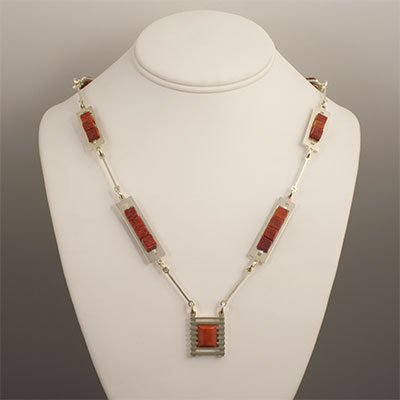 red Mediterranean coral and sterling silver necklace