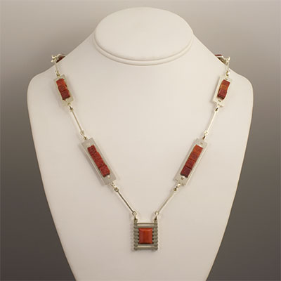 Mediterranean red moonga coral and sterling silver pendant necklace