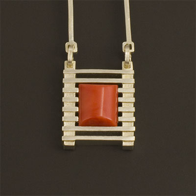 red Mediterranean Coral and sterling Silver Pendant