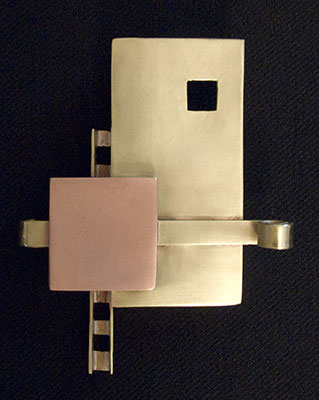 copper and brass Constructivist pin