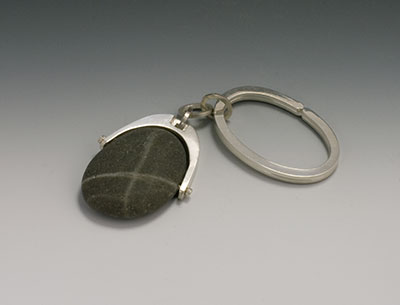 beach pebble and silver key fob