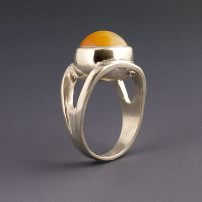silver ring with honey opal cabuchon