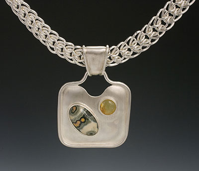 ocean jasper, honey opan and silver pendant