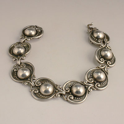 Margot de Taxco Sterling Silver ball and scroll bracelet