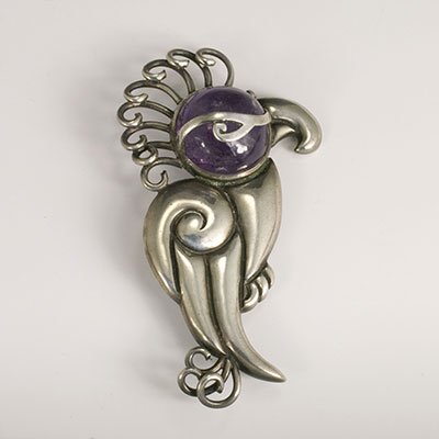 Hector Aguilar Silver and Amethyst Parrot Pin