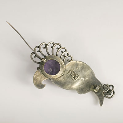 Hector Aguilar Silver and Amethyst Parrot Pin