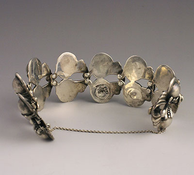 Margot de Taxco Sterling Silver floral double wide bracelet