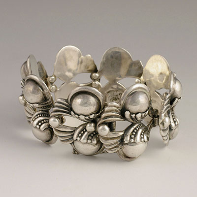 Margot de Taxco Sterling Silver floral double wide bracelet catch
