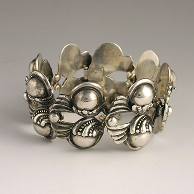 Margot de Taxco Sterling Silver floral double wide bracelet