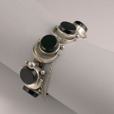 Antonio Pineda silver and black onyx swiveling disks bracelet
