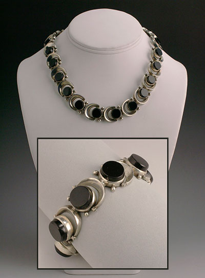 Antonio Pineda silver and onyx necklace and bracelet