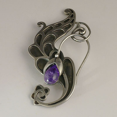 Margot de Taxco Sterling Silver floral amethyst pin