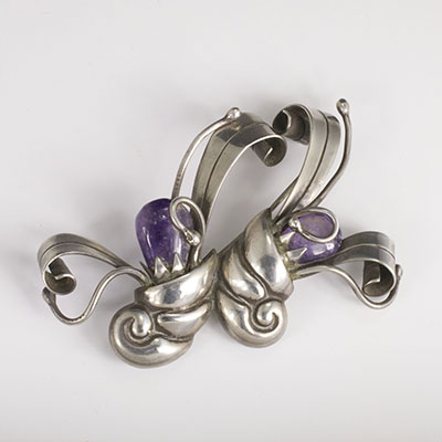 Piedra y Plata sterling silver and amethyst double cornucopia brooch pin