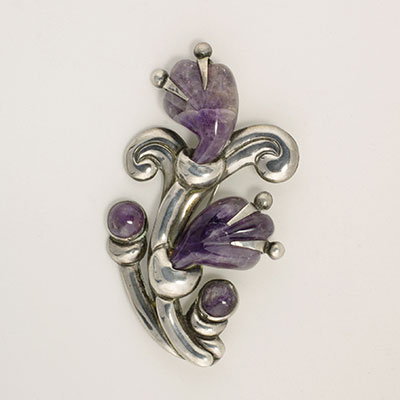 Hector Aguilar large Silver and Carved Amethyst Floral Pin