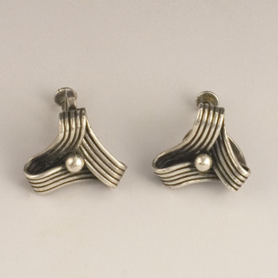 William Spratling Silver Ribbon and Bead Earrings