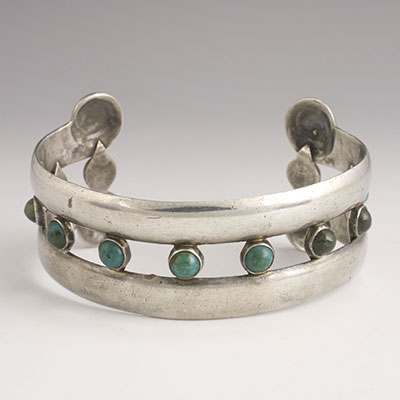 Hector Aguilar Turquoise and Sterling Silver Repousse Cuff