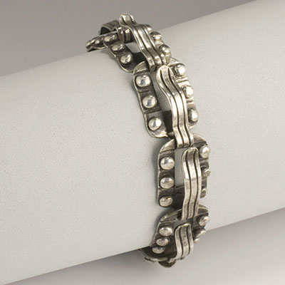 Hector Aguilar Sterling Silver Wave & Bead Bracelet