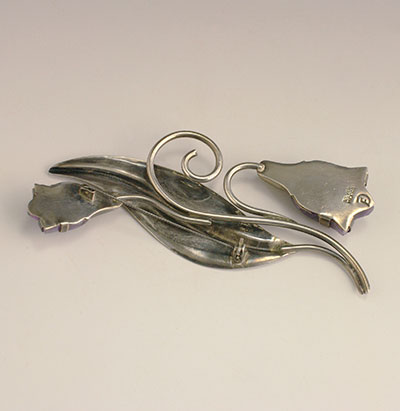 Fred Davis silver and carved amethyst pin brooch