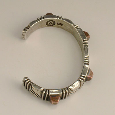 William Spratling Silver and Copper Pyramid Cuff Bracelet