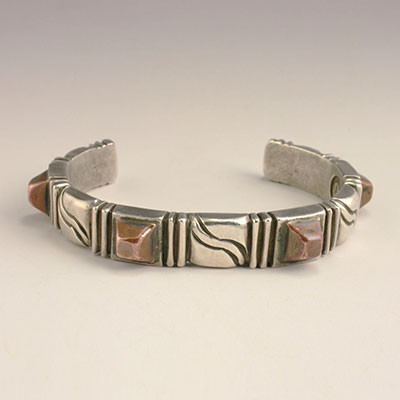 William Spratling Silver and Copper Pyramid Cuff Bracelet