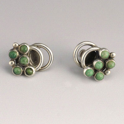  Hector Aguilar Silver and Green Turquoise Caviar Screw-on Earrings
