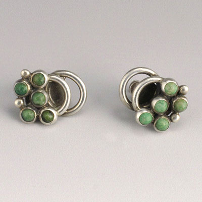 Hector Aguilar Sterling Silver and Turquoise Caviar Screw-on Earrings