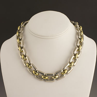 Vintage Tane silver and vermeil gold plated square link necklace